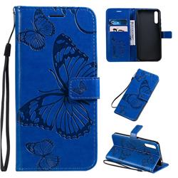 Embossing 3D Butterfly Leather Wallet Case for Huawei Enjoy 10s - Blue
