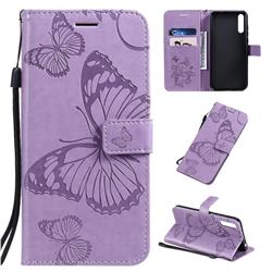 Embossing 3D Butterfly Leather Wallet Case for Huawei Enjoy 10s - Purple