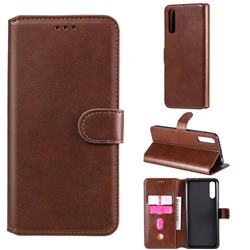 Retro Calf Matte Leather Wallet Phone Case for Huawei Enjoy 10s - Brown