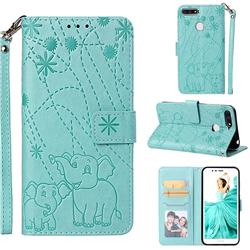 Embossing Fireworks Elephant Leather Wallet Case for Huawei Enjoy 8E - Green