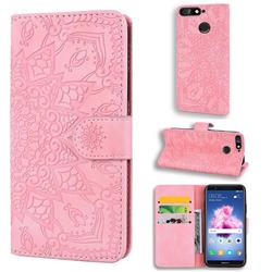 Retro Embossing Mandala Flower Leather Wallet Case for Huawei Enjoy 8E - Pink