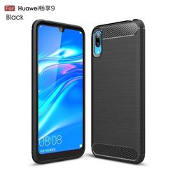 Luxury Carbon Fiber Brushed Wire Drawing Silicone TPU Back Cover for Huawei Enjoy 9 - Black