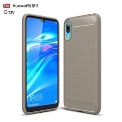 Luxury Carbon Fiber Brushed Wire Drawing Silicone TPU Back Cover for Huawei Enjoy 9 - Gray