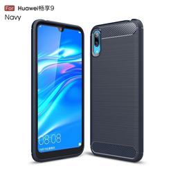 Luxury Carbon Fiber Brushed Wire Drawing Silicone TPU Back Cover for Huawei Enjoy 9 - Navy