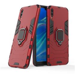 Black Panther Armor Metal Ring Grip Shockproof Dual Layer Rugged Hard Cover for Huawei Enjoy 9 - Red