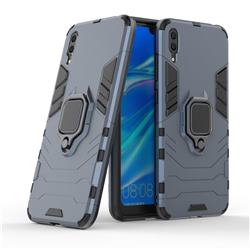 Black Panther Armor Metal Ring Grip Shockproof Dual Layer Rugged Hard Cover for Huawei Enjoy 9 - Blue