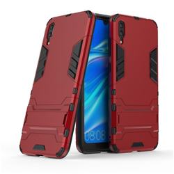Armor Premium Tactical Grip Kickstand Shockproof Dual Layer Rugged Hard Cover for Huawei Enjoy 9 - Wine Red