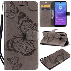 Embossing 3D Butterfly Leather Wallet Case for Huawei Enjoy 9 - Gray