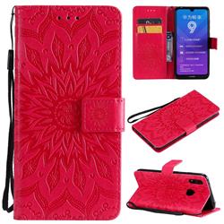 Embossing Sunflower Leather Wallet Case for Huawei Enjoy 9 - Red