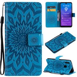 Embossing Sunflower Leather Wallet Case for Huawei Enjoy 9 - Blue