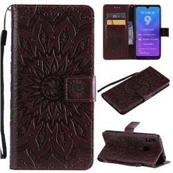Embossing Sunflower Leather Wallet Case for Huawei Enjoy 9 - Brown