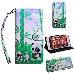 Eating Bamboo Pandas 3D Painted Leather Wallet Case for Huawei Enjoy 9