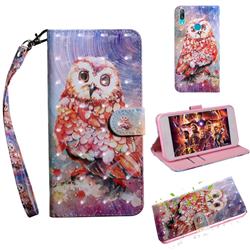Colored Owl 3D Painted Leather Wallet Case for Huawei Enjoy 9
