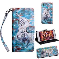 White Tiger 3D Painted Leather Wallet Case for Huawei Enjoy 9