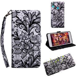 Black Lace Rose 3D Painted Leather Wallet Case for Huawei Enjoy 9