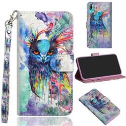 Watercolor Owl 3D Painted Leather Wallet Case for Huawei Enjoy 9