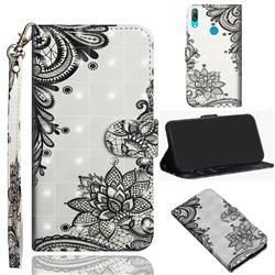 Black Lace Flower 3D Painted Leather Wallet Case for Huawei Enjoy 9