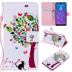 Cat and Tree PU Leather Wallet Case for Huawei Enjoy 9