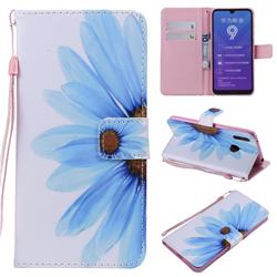 Blue Sunflower PU Leather Wallet Case for Huawei Enjoy 9
