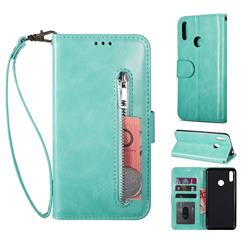 Retro Calfskin Zipper Leather Wallet Case Cover for Huawei Enjoy 9 - Mint Green