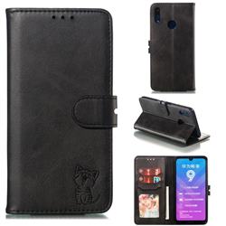 Embossing Happy Cat Leather Wallet Case for Huawei Enjoy 9 - Black