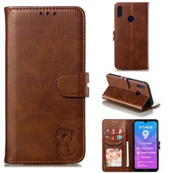 Embossing Happy Cat Leather Wallet Case for Huawei Enjoy 9 - Brown
