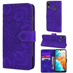 Retro Embossing Mandala Flower Leather Wallet Case for Huawei Enjoy 9 - Purple