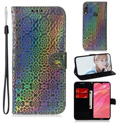 Laser Circle Shining Leather Wallet Phone Case for Huawei Enjoy 9 - Silver