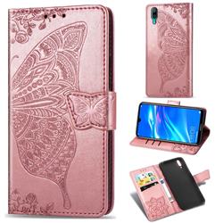 Embossing Mandala Flower Butterfly Leather Wallet Case for Huawei Enjoy 9 - Rose Gold