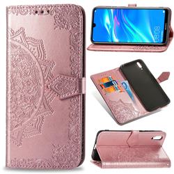Embossing Imprint Mandala Flower Leather Wallet Case for Huawei Enjoy 9 - Rose Gold