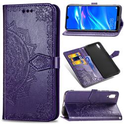 Embossing Imprint Mandala Flower Leather Wallet Case for Huawei Enjoy 9 - Purple