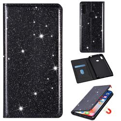 Ultra Slim Glitter Powder Magnetic Automatic Suction Leather Wallet Case for Huawei Enjoy 9 - Black