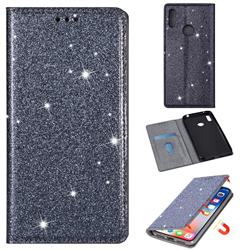 Ultra Slim Glitter Powder Magnetic Automatic Suction Leather Wallet Case for Huawei Enjoy 9 - Gray