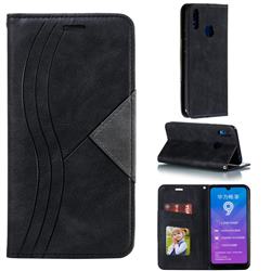 Retro S Streak Magnetic Leather Wallet Phone Case for Huawei Enjoy 9 - Black