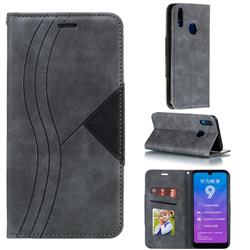 Retro S Streak Magnetic Leather Wallet Phone Case for Huawei Enjoy 9 - Gray