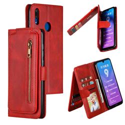 Multifunction 9 Cards Leather Zipper Wallet Phone Case for Huawei Enjoy 9 - Red
