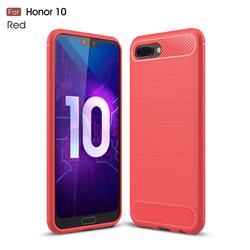 Luxury Carbon Fiber Brushed Wire Drawing Silicone TPU Back Cover for Huawei Honor 10 - Red