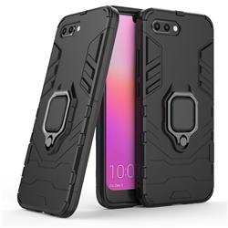 Black Panther Armor Metal Ring Grip Shockproof Dual Layer Rugged Hard Cover for Huawei Honor 10 - Black