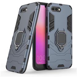 Black Panther Armor Metal Ring Grip Shockproof Dual Layer Rugged Hard Cover for Huawei Honor 10 - Blue