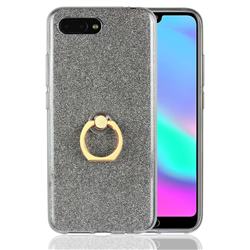 Luxury Soft TPU Glitter Back Ring Cover with 360 Rotate Finger Holder Buckle for Huawei Honor 10 - Black