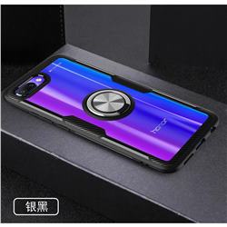 Acrylic Glass Carbon Invisible Ring Holder Phone Cover for Huawei Honor 10 - Silver Black