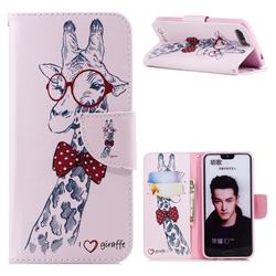 Glasses Giraffe Leather Wallet Case for Huawei Honor 10
