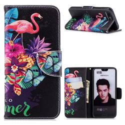Flowers Flamingos Leather Wallet Case for Huawei Honor 10