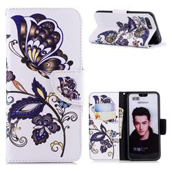 Butterflies and Flowers Leather Wallet Case for Huawei Honor 10