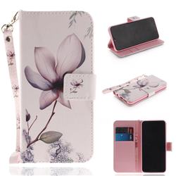 Magnolia Flower Hand Strap Leather Wallet Case for Huawei Honor 10