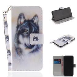 Snow Wolf Hand Strap Leather Wallet Case for Huawei Honor 10