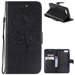 Embossing Butterfly Tree Leather Wallet Case for Huawei Honor 10 - Black
