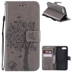 Embossing Butterfly Tree Leather Wallet Case for Huawei Honor 10 - Grey