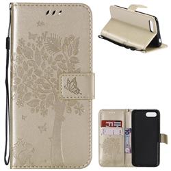 Embossing Butterfly Tree Leather Wallet Case for Huawei Honor 10 - Champagne