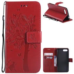 Embossing Butterfly Tree Leather Wallet Case for Huawei Honor 10 - Red